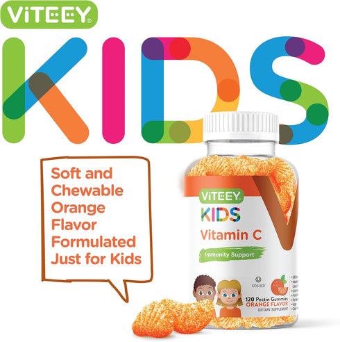Kids Vitamin C Gummies - Immune Support for Kids, Toddlers, & Teens - Vegan, Gelatin Free, Gluten Free, GMO Free - Tasty Chewable Orange Flavored ...