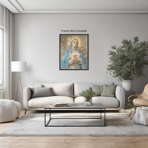 Posterizer 1 pcs-serene symbolic depiction of the Sacred Heart of Mary 4-Religious Posters Gift For Buddhism Meditation philosophy Fans- unframed ...