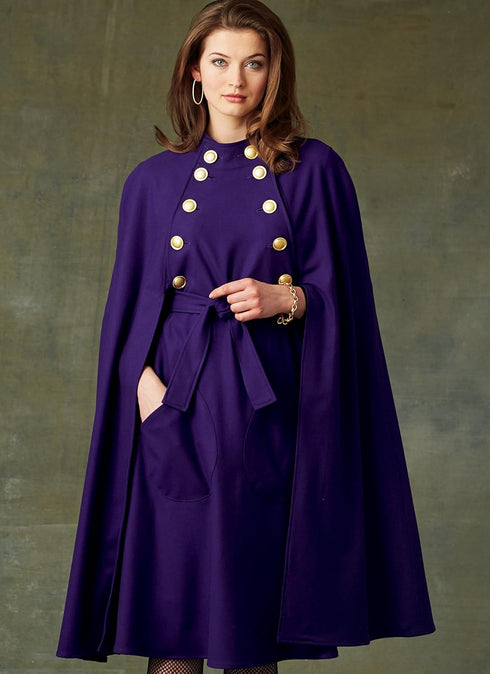 Vogue V9288 Easy to Sew Women's Collared Cape with Belt Sewing Pattern, Sizes L-XXL...