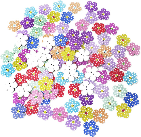 Honbay 100PCS Wooden Flower Buttons 2 Holes Buttons Cute Flower Shape Dots Sewing Decorative Buttons for Skirts, Gloves, Sweaters, Shirts, Hats, S...