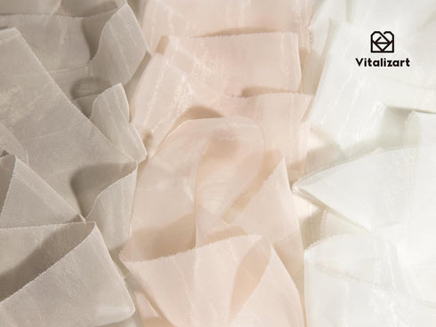 Vitalizart Frayed Sheer Ribbon Set 1 1/2 Inch Organza Silk Ribbons for Gift Wrapping Flower Bouquet Wedding Invitations Bridal Shower Party Decor ...