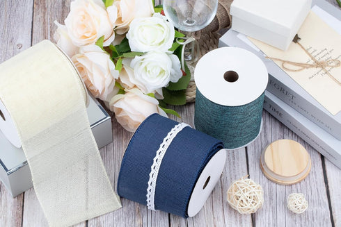 10-Yard Lt. Blue Burlap Ribbon Wired Burlap Ribbon - 4 Inch Width for Gift Wrapping, Floral Arrangements, Wreath Making, and Christmas Decor...