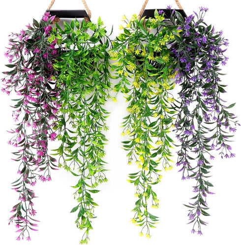 Artificial Flowers Vine, for Christmas Plastic Hanging Ivy Plants Fake Vines Grass Garland Home Garden Outdoor Window Box Indoor Party UV Resistan...