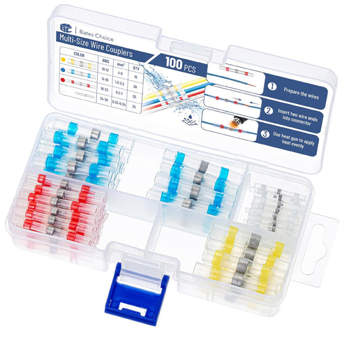 Bates- Solder Seal Wire Connectors, 100 pcs, Solder Connectors with Heat Shrink Butt Connectors, Waterproof Solder Wire Connectors Heat Shrink Wir...