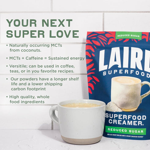 Laird Superfood Non-Dairy Reduced Sugar Superfood Coconut Powder Coffee Creamer, Keto, No Sugar Added, Gluten Free, Non-GMO, Vegan, 8 oz. Bag, Pac...