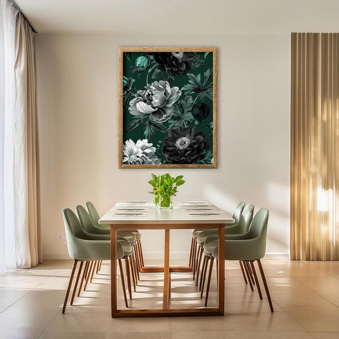 Posterizer 1 pcs-gray and emerald green pretty chic flowers-Floral & Botanical Art-Abstract & Modern Art-Decor for Home & Office- UNFRAMED Wall Ar...