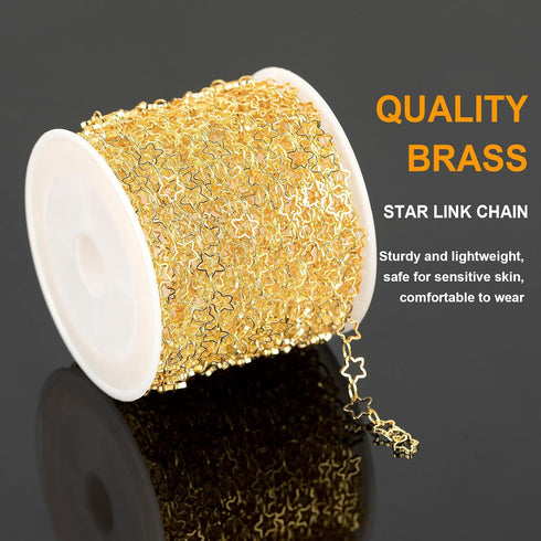 KYUNHOO 5 Meters Necklace Chains for Jewelry Making Hollow Star Link Chain on Spool 18K Gold Plated Jewelry Chain Roll with Lobster Clasps Jump Ri...