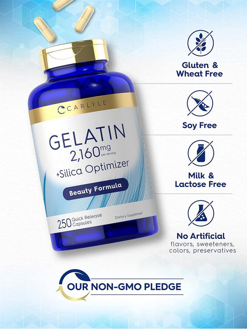 Carlyle Gelatin Capsules | 2160 mg | with Silica Optimizer | 250 Count | Non-GMO, and Gluten Free Supplement...