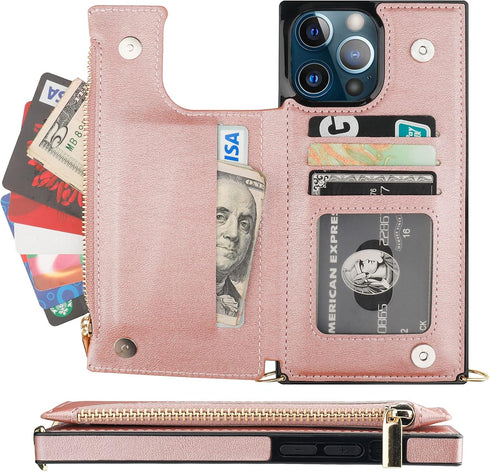 Bocasal Crossbody Wallet Case for iPhone 13 Pro Max with RFID Blocking Card Slot Holder, Magnetic Flip Folio Purse Case, PU Leather Zipper Handbag...