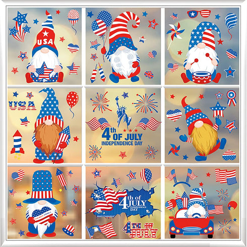 9 Sheets 4th of July Window Clings Owl Stickers Independence Day Window Stickers American Flag Stars Stripes Double-Sided Patriotic Window Decals ...