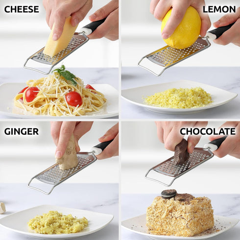 Zulay Kitchen Professional Cheese Grater Stainless Steel - Durable Rust-Proof Metal Lemon Zester Grater With Handle - Flat Handheld Grater For Che...