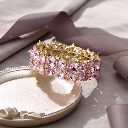 EVER FAITH Women's Wedding Party Jewelry Austrian Crystal 2 Layer Teardrop Stretch Bracelet for Her...
