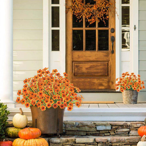 MACTING 6 Bundles Artificial Fall Flowers, UV Resistant Fake Mums, Faux Thanksgiving Flowers for Vase Window Planters Patio Porch Home Indoor Outd...