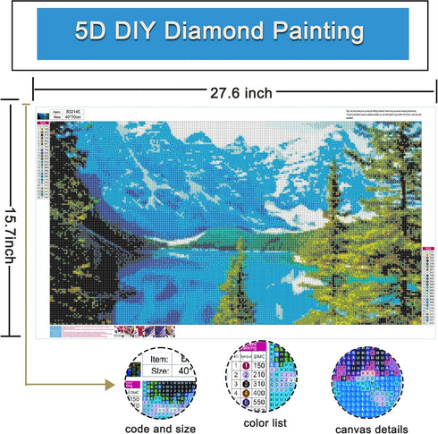 Yunnuo Diamond Art Kits for Adults, Large Diamond Painting Landscape, Mountain Paint by Diamonds with Accessories, Forest Lake Gem Painting for Of...