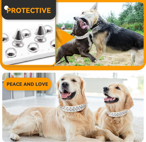 Spiked Dog Collar White Soft Pu Leather Funny Mushrooms Rivet Spike Studded Puppy Collar Adjustable Outdoor Pet Dog Collar for Small Medium Large ...