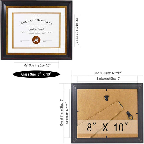 Golden State Art, 8x10 Document Frame for 6x8 Diploma/Certificate/Picture, Black Gold & Burgundy Color. Includes Double Mat, Real Glass (Black Ove...