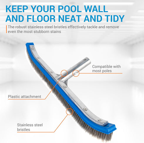 BlueStars 18-inch Wide Heavy Duty Stainless Steel Pool Brush - Aluminum Handle & Stainless Steel Bristles - Suitable for Concrete & Gunite Pools...