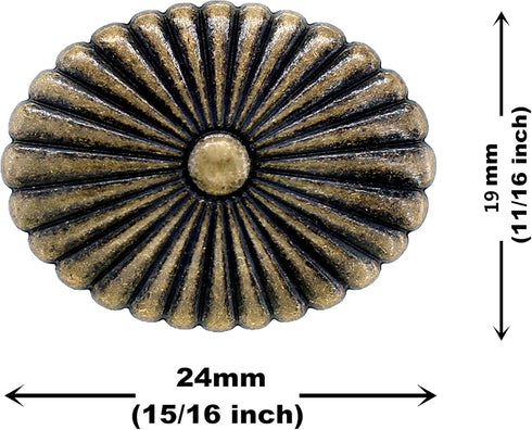 Bezelry 12 Pieces Oval Cactus Flower Metal Shank Buttons. 24mm X 19mm (Antique Brass)...