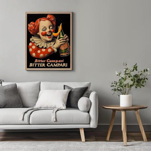 Posterizer 1 pcs-advertisement for "Bitter Campari" with a clown 3-Kitchen & Bar Art-Retro Art-Art Poster Print for Home, Office, Store, Bar- unfr...
