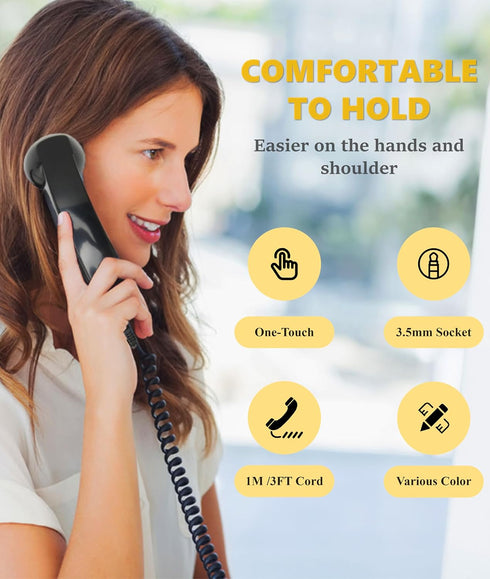 Jiawu Vintage Retro Telephone Handset, Cell Phone Receiver MIC Microphone Speaker for Cellphone, Smartphone and Computers, Old Telephone Headse wi...