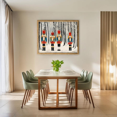 Posterizer 1 pcs-festive nutcrackers in snowy winter nature-Holiday Poster Collection-Landscape & Nature Art-Chic Home Decor- unframed wall art...