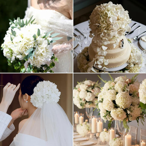 Kimura's Cabin 6pcs Fake White Flowers Artificial Silk Hydrangea Flowers Bouquets Faux Hydrangea Stems for Home Table Centerpieces Wedding Party D...