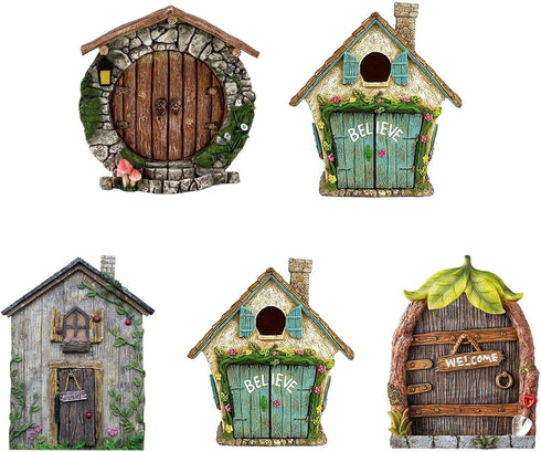 Fairy Garden Doors and Windows for Trees Miniature Fairy Gnome,Sculptures and Statues Wall and Trees Outdoor Wooden Doors and Windows in The Yard ...