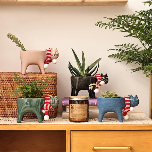 Cat Planter, Succulents Cat Flower Pot - Cute Flower Pots for Indoor Plants, Small Animal Planters for Office Desk, Kitchen Windowsill, Animal Pla...