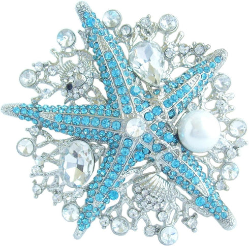 Sindary 3.15" Starfish Brooch Pin Austrian Crystal Pendant BZ6412...