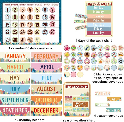 97Pcs Moving Mountains Calendar Bulletin Board Classroom Decor Teachers Wall Calendar Set For Classroom School Supplies...