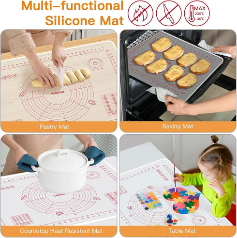 2024 Upgrade Silicone Baking Pastry Mat with Cutter,4mm High Edge&Non-slip&Non-stick Dough Rolling Kneading Mat,Fondant/Crust Mat,Kitchen Counter ...