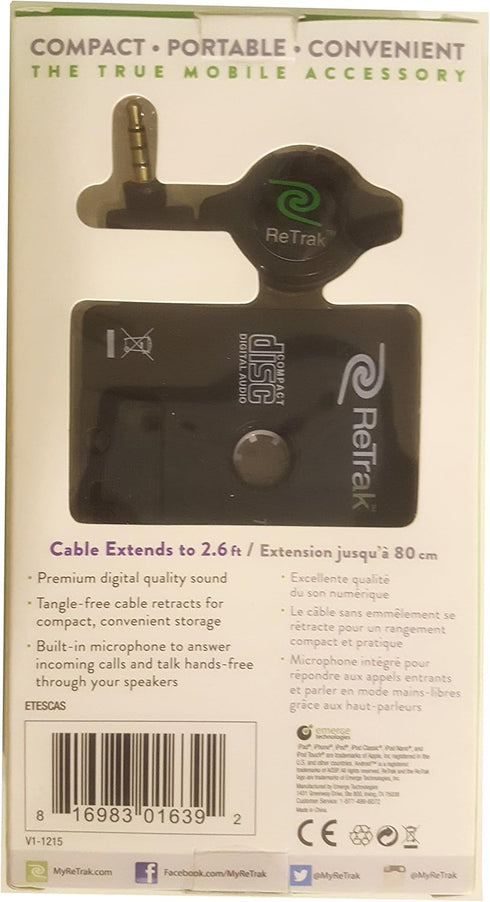 ReTrak ETESCAS Retractable Cassette Player Adapter and Microphone...