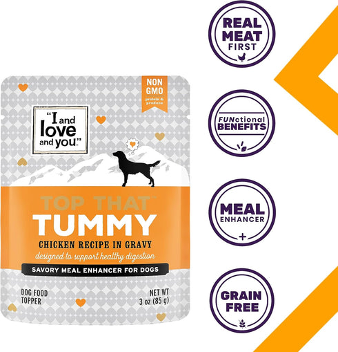 "I and love and you" Top That Tummy Wet Dog Food Pouch, Chicken Recipe In Gravy, 3 oz (Pack of 12)...