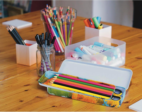 DAHO Tin Pencil Box with World Famous Arts for School, Office, Home, Makeup Storage (Sunflower)...
