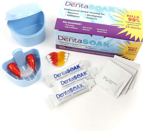 DentaSOAK® Starter Kit - Mouthguard, Retainer, Denture, Appliance Cleaner – 100% Safe – Non-Toxic, Persulfate Free, Gluten Free & Alcohol Free – 3...