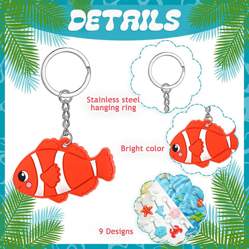 Yinkin 36 Pcs Summer Party Keychains Beach Flamingo Pineapple Turtle Surfboard Keychain for Kids Summer Pool Theme Party Favor Luau Tropical Hawai...