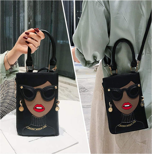 KUANG! Women Novelty Lady Face Shoulder Bags Funky PU Leather Top Handle Satchel Handbags Clutch Purse for Women...