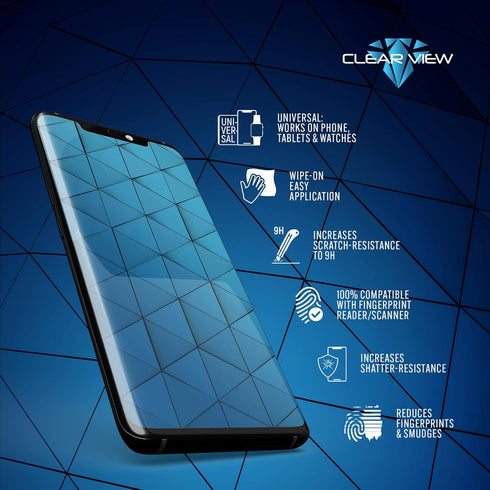 ClearView Liquid Glass Screen Protector | Covers up to 4 Devices | for All Smartphones Tablets and Watches Wipe On Nano Protection - Bottle...