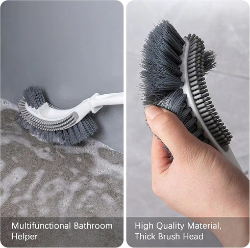 Bathroom Toilet Bowl Brush and Holder Set, Curved Design Toilet Brush Strap for Deep Cleaning, Wall Mounted Multifunctional No Dead Corner Toilet ...