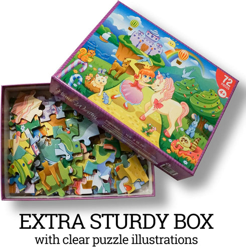 (72 Pieces) Kids Jigsaw Puzzles - Durable Toddler Puzzles for Kids Ages 4-8 - Princess and Unicorn Design with Thick Puzzle Pieces and Sturdy Box...