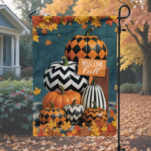 V VIBEPY All Over Printed Fall Double Sided Garden Flags, 12x18" Garden Flag, Fall Leaves Pumpkin Flag, Welcome Fall Flag for Patio Decor, Autumn ...