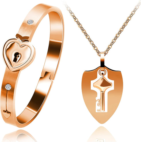 Uloveido Shield Key Pendant Necklace and Lock Bracelet for Girls Boys Couple Necklace Bracelet Set for Men and Women Anniversary Birthday Gift, Yo...
