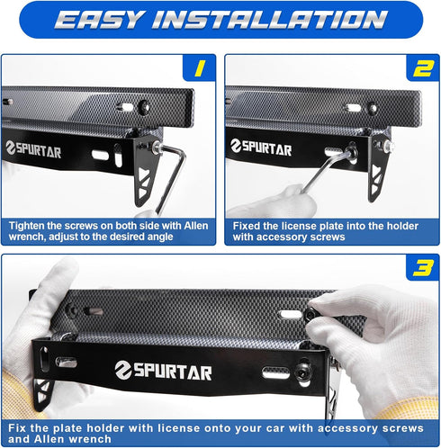 Spurtar License Plate Frames, Adjustable Front Car License Plate Holder Includes Screws and Nuts (Black)...