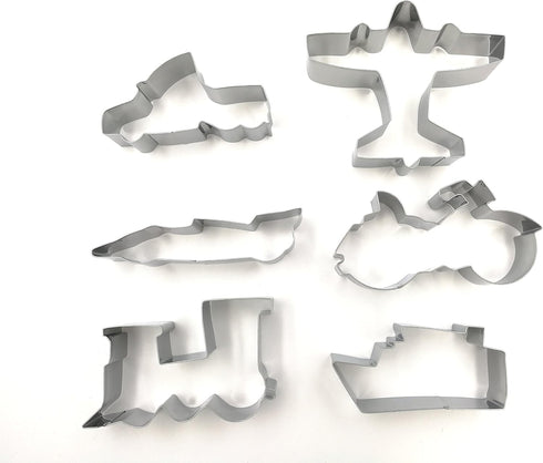 Transportation/Vehicle Cookie Cutters Set 6 PC High Grade 430 Stainless Steel –Truck, Formula car, Train, Airplane, Motorcycle and Ferry...