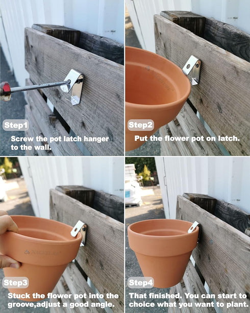 NACETURE 12 Pack Stainless Steel Plant Hangers Flower Pot Clips - Outdoor Wall Hook Metal Plant Stand Holds 5" to 8" Standard Flower Pot...