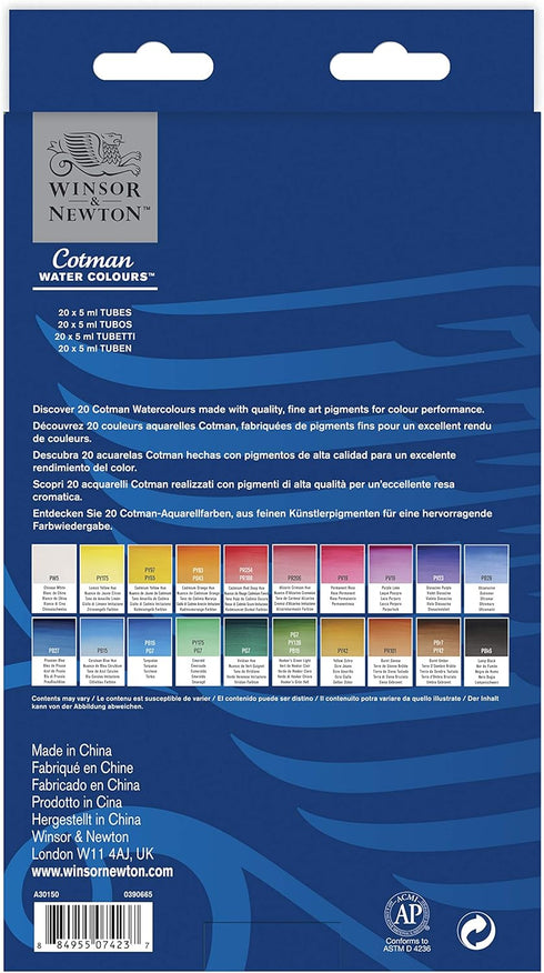 Winsor & Newton Cotman Watercolor Paint Set, 20 Colors, 5ml (0.17-oz) Tubes...