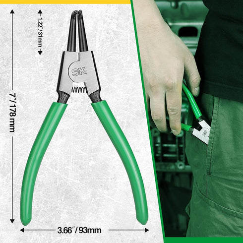 SK 7-Inch Snap Ring Pliers, External Circlip Pliers with 90-Degree Bent Jaw, Tip Diameter 5/64'', Premium CR-V Steel...