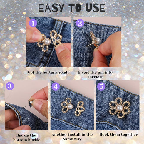 Pant Waist Tightener, 4 Sets Detachable Flower Jean Buttons for Loose Jeans No Sew and No Tools Instant Button Pins for Pants Jeans Waist Tightene...