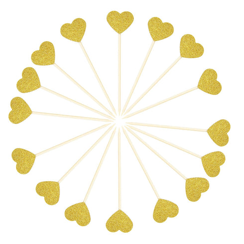 Ercadio Gold Glitter Heart Cupcake Toppers Sweet Love Theme Cupcake Picks Wedding Engagement Bridal Shower Birthday Party Cake Decorations 40 PCS...