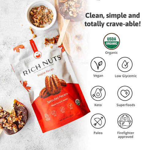 Rich Nuts Maple Pecan Gourmet Sprouted Pecans | Vegan, Paleo, Keto | Made with Maple Syrup, Vanilla Extract and Sea Salt | Non-Roasted from Dehyrd...